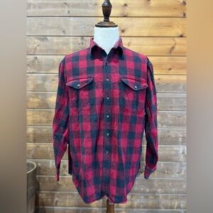 Vintage Lands’ End Buffalo Check Red/Black Flannel Button Up Shirt Men’s XL